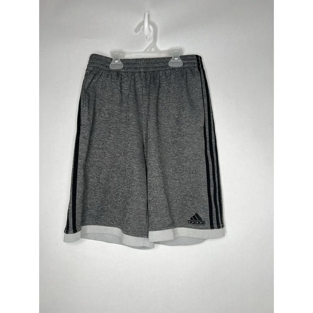 Adidas Youth Boys Athletic Shorts Size XL 18 Gray Heather Drawstring Pockets EUC